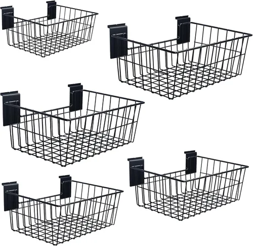 Cestas de Slatwall de 15 pulgadas de ancho resistentes con listones de alambre de acero para colgar en la pared, accesorio versátil para venta al