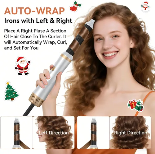 Vista 2 de Cepillo secador de pelo 5 en 1, cepillo de secado rápido y 3 temperaturas ajustables, juego de peinado desmontable para secar y rizar, 2