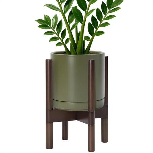 Vista 46 de D'vine Dev Maceta de cerámica con soporte de ébano – Maceta redonda moderna de 8 pulgadas con soporte para maceta de madera, color negro, 55-B-M-2