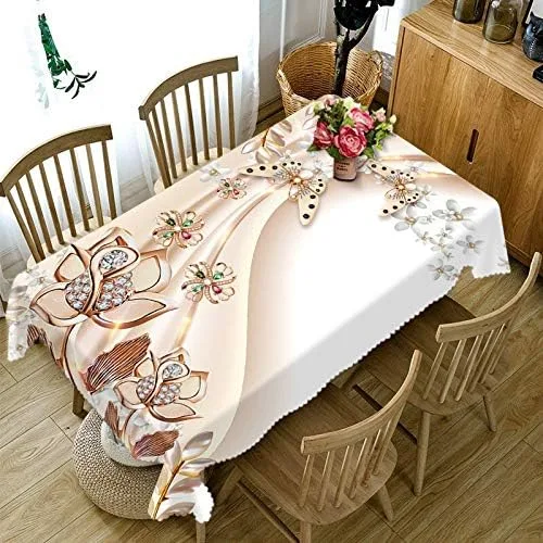 Europe Lotus Tablecloth Green Tropical Plant 3D Flowers Pattern Oxford Cloth Wedding Decor Party Table Cover De Table A6 140x160cm