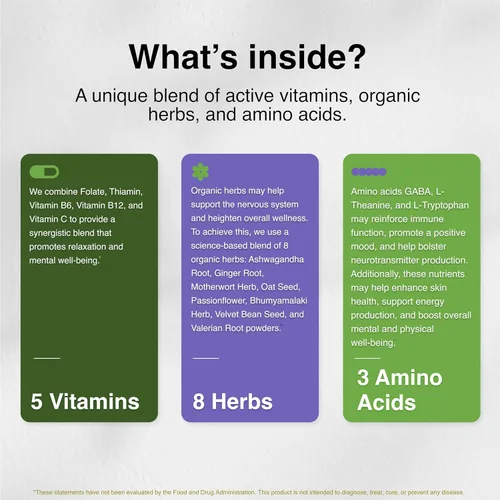 Vista 5 de CalmSupport: Stress & Relaxation Support - Ashwagandha, Passion Flower, Valerian Root, Ginger, GABA, Velvet Bean, Motherwort, Oat Seed, Phyllanthus