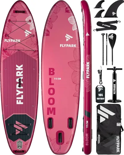 Flypark Tabla de remo inflable de 11 x 34 pulgadas, SUP extra ancha para 420 libras/3 adultos, tabla de remo de yoga, mochila de 110 L, 15 anillos