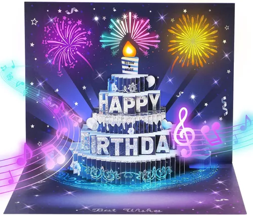 Vista 14 de APOTODITO Tarjetas de cumpleaños para hombres, tarjeta desplegable 3D con música y luz, tarjetas de cumpleaños con vela intercambiable interactiva