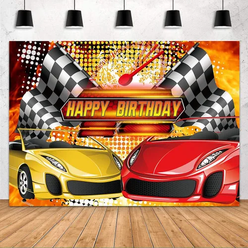 Telón de fondo de coche de carreras para decoraciones de fiesta de cumpleaños, FHZON 7 x 5 pies, fondos de cumpleaños de fiesta temática, fondo de