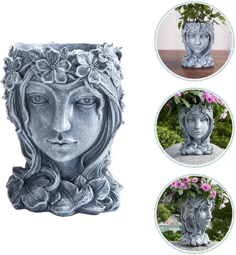 Vista 7 de Maceta con Cara de Flor Cabeza de Cara Maceta, Diosa Maceta para Suculentas Bonita Maceta de Resina con Orificio de Drenaje para Plantas