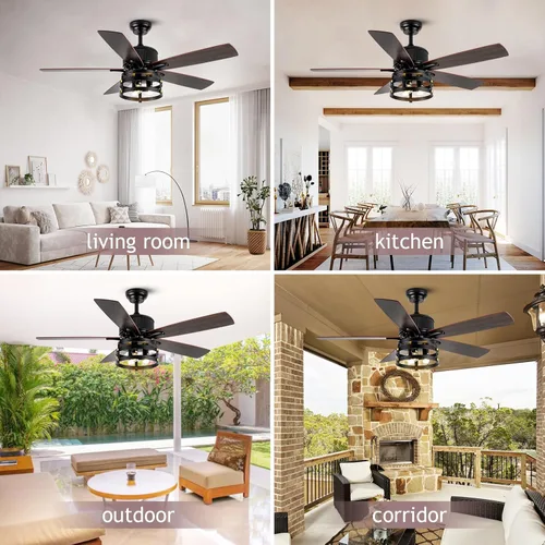 Vista 5 de Farmhouse Ceiling Fan with Light and Remote, 52 Inch Indoor Outdoor Ceiling Fans for Patios, Rustic Ceiling Fan with 5 Dual Finish Blades