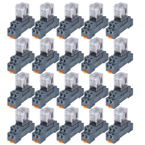 Vista 12 de Relé de Potencia Electromagnético, Bobina de Relé de 8 Pines 10 AMP 12V DC con Base de Zócalo, Indicador LED, DPDT 2NO 2NC - MY2NJ 2PCS