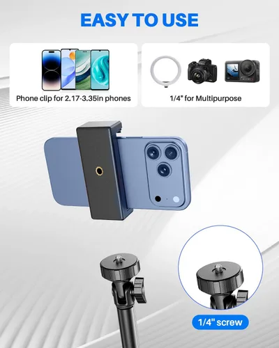 Vista 5 de Trípode de teléfono de 67", trípode extensible MIIASI para iPhone, selfie stick con control remoto y soporte para teléfono, compatible