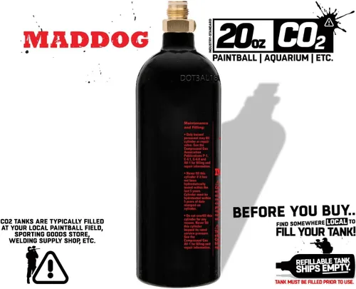 Vista 6 de Maddog Tanque de paintball de CO2 de aluminio recargable de 20 onzas - Se envía vacío
