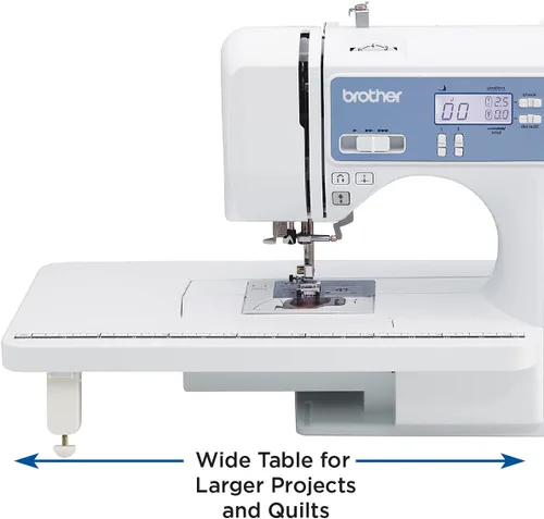 Vista 8 de Brother Máquina de coser y acolchar, computarizada, 165 puntadas integradas, pantalla LCD, mesa ancha, 8 pies prensatelas incluidos, blanco, 20x12x17