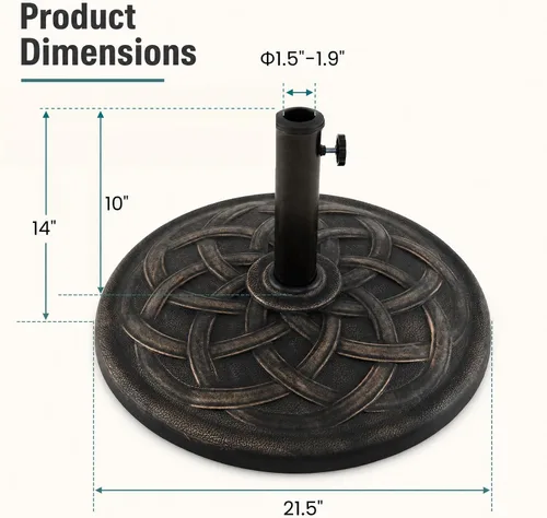 Vista 3 de GIANTEX Base de sombrilla para patio de 43 libras, soporte resistente para Bronce