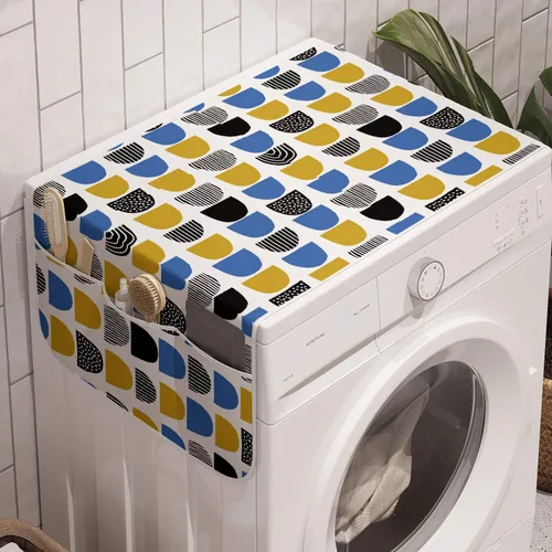 Vista 8 de Ambesonne Skeleton Microwave Oven Cover, Sugar Skulls in Dotted Rhombus Floral Ornate on Grunge Backdrop, Water Resistant Organizer with Pockets for