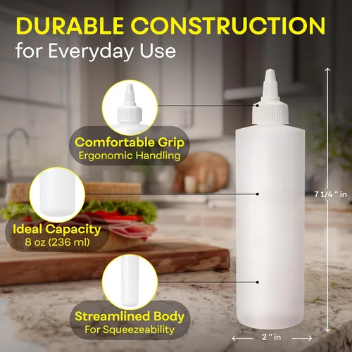 Vista 3 de BRIGHTFROM Botellas exprimibles para condimentos, botella vacía de 8 onzas con tapa superior giratoria, a prueba de fugas, ideal para salsa