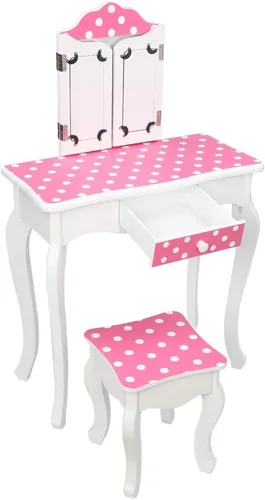 Vista 17 de AOCOROE Juego de mesa de tocador y taburete para niños con espejo, tocador de maquillaje de princesa 2 en 1 con cajón y parte superior desmontable
