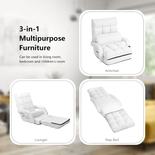 Vista 16 de Giantex Chaise Lounge - Sillón plegable multiusos para interiores con 6 posiciones ajustables, reposabrazos integrados, almohada lumbar, asiento