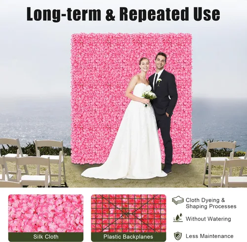 Vista 6 de FAIRYPAGODA - Paneles de pared de flores artificiales, 10 unidades, decoración de pared floral de seda con diseño de cuadrícula hueca para bodas