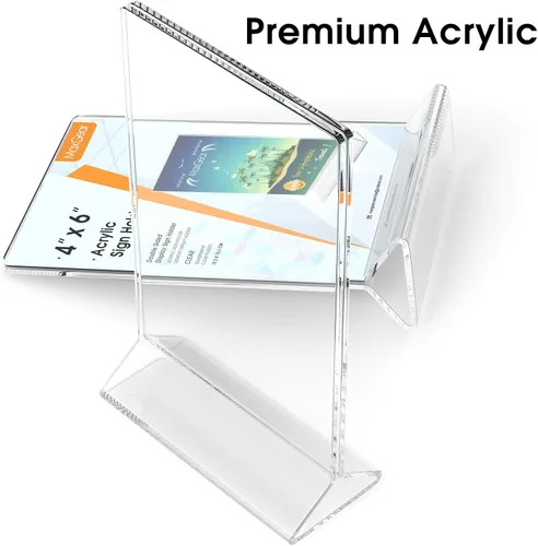 Vista 4 de MaxGear Soporte acrílico para tarjetas de mesa, 4 x 6 pulgadas, soporte de plástico transparente para menú, marco de fotos de anuncios de doble cara