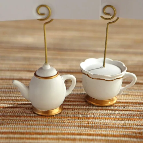 Vista 6 de Kate Aspen, portatarjetas de lugar, Tea Time Whimsy, tetera y taza de té, tarjetas de lugar incluidas, juego de 6
