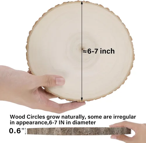 Vista 2 de 8 piezas grandes de rodajas de madera sin acabar, tablas de madera de 6-7 pulgadas para centros de mesa, círculos de madera natural, centros de mesa