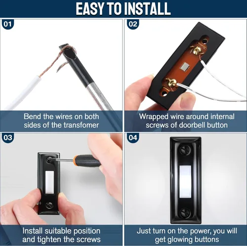 Vista 3 de Dreyoo Botón Pulsador de Timbre de Metal, Botón de Timbre de Puerta de Metal Resistente con Cable LED Iluminado Montado en Pared Botones Pulsadores