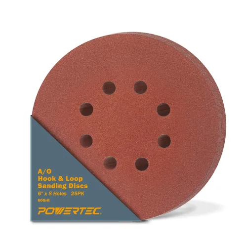 Vista 29 de POWERTEC Grano 180, 100 unidades, discos de lijado de 6 pulgadas – Gancho y bucle, almohadillas de lijadora orbital de óxido de aluminio de 6