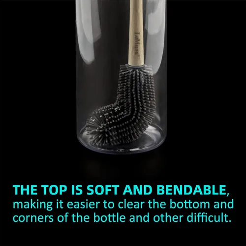 Vista 6 de LeMuna Juego de cepillos de silicona para botellas con mango de madera, cepillo de silicona y limpiador de popote para Hydro Flask, botella