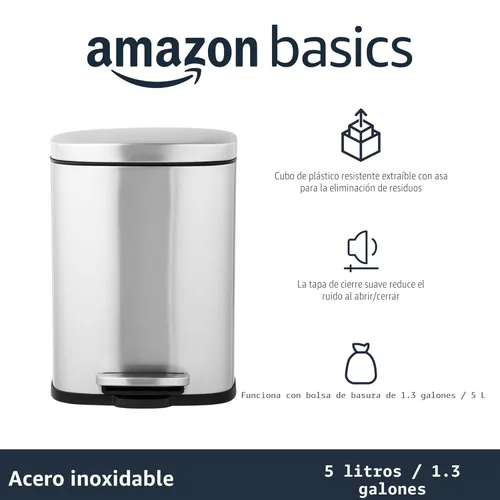 Vista 5 de Yaxa Basics Mini cubo de basura rectangular resistente a las manchas con pedal de cierre suave, acero inoxidable cepillado, para baño y espacios