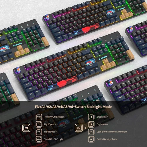 Vista 7 de Teclado mecánico de tamaño completo, teclado cremoso con teclado numérico, teclado para juegos con cable de 104 teclas con interruptor rojo