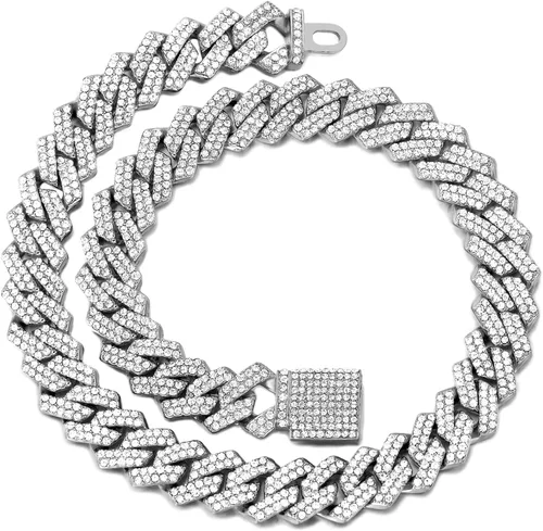 Vista 9 de Collar de Cadena para Perro Collar de Cadena de Metal para Caminar Collar de Eslabones Cubanos para Perro con Hebilla Segura 14MM Collares de Cadena