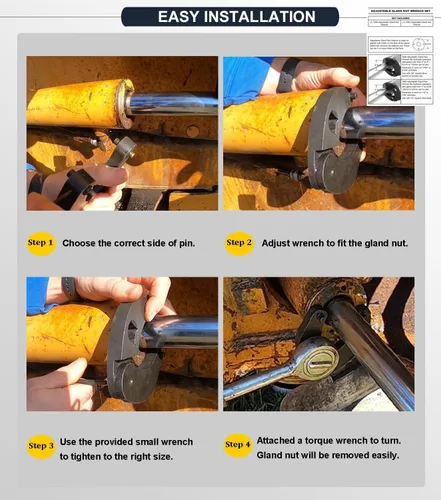 Vista 5 de Camoo Llave de tuerca de glándula 7463 Llave de cilindro hidráulico ajustable adecuada para equipos de granja y construcción, extracción