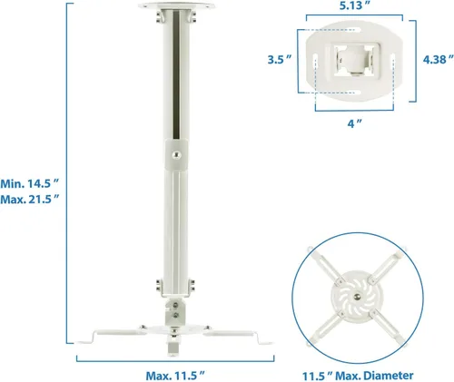 Vista 6 de Mount-It! Soporte para proyector de techo Movimiento completo y altura ajustable de 14.5 a 21.5 pulgadas Soporte universal para proyectores
