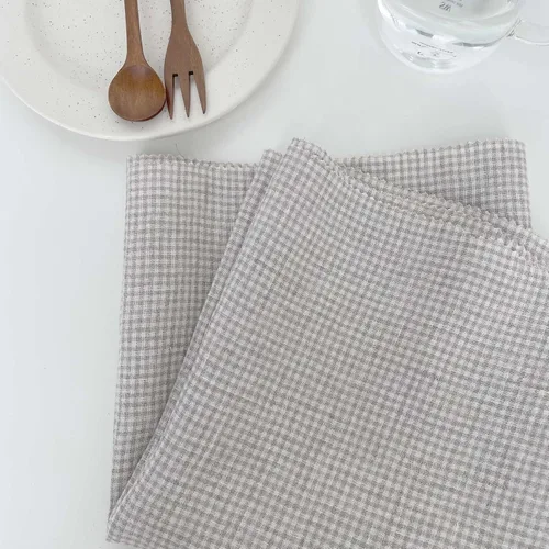 Vista 8 de Tela de lino Seersucker Gingham Check 7328 7329 Beige