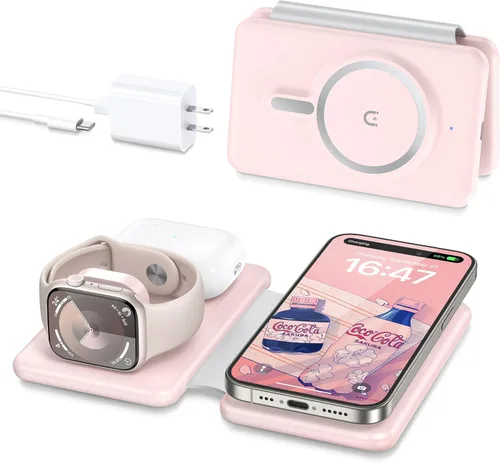 Vista 9 de Cargador inalámbrico para iPhone - Estación de carga 3 en 1 para dispositivos Apple para iPhone 17, 16, 15, 14, 13, 12 Pro Max Plus, almohadilla