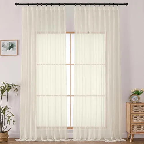 Vista 28 de Cortinas semitraslúcidas con plisado de pellizco blanco de 96 pulgadas de largo para dormitorio y sala de estar, cortinas modernas de aire suave