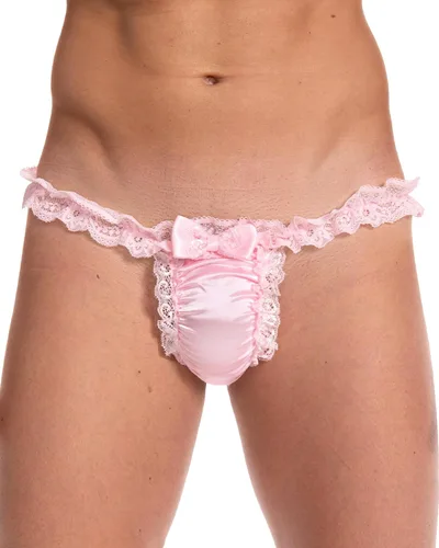 Vista 10 de Satini Tanga Tanga Sissy de satén para hombre Azul bebé - Blanco