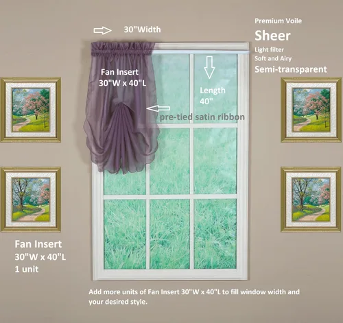 Vista 7 de Today's Curtain Emelia Inserto de Abanico de Gasa Original, Amatista, 30" An x 40" L