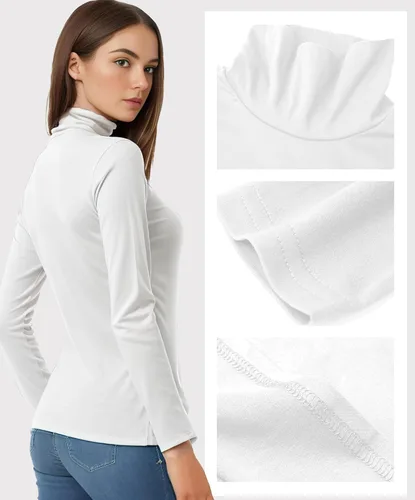 Vista 2 de Camisetas de manga larga con cuello alto para mujer, ropa interior de cuello alto falso para otoño e invierno, capa base de moda, casual, ligera
