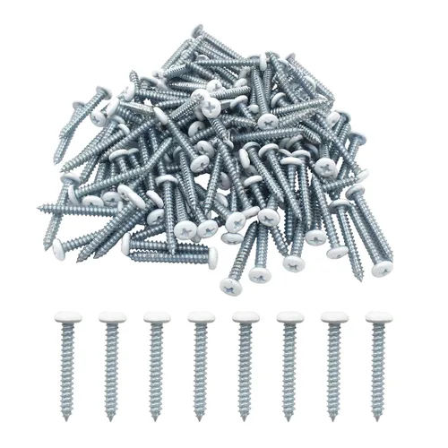 Vista 10 de 120 piezas de tornillos de cabeza plana blancos #8 x 1, tornillos autorroscantes Phillips para chapa de metal para madera