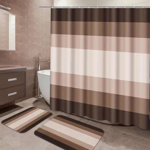 Vista 8 de ArtSocket Juego de baño rojo con cortina de ducha y alfombras y accesorios, juego de cortina de ducha gris a rayas burdeos, decoración moderna