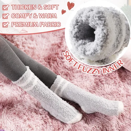 Vista 3 de Eyean Calcetines mullidos para mujer, suaves, cálidos, esponjosos, para invierno, para dormir, térmicos, casuales, acogedores, para el hogar