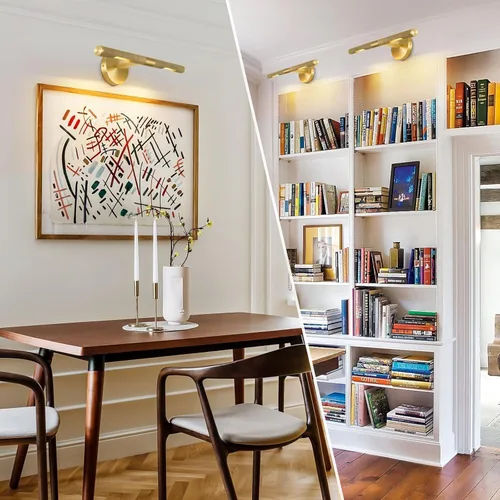 Vista 9 de Knurled Picture Light, 19in Brass Picture Light for Wall, Plug-in or Hardwired, Dimmable Gold Art Lights, Wall Sconce for Pictures Frame, Painting