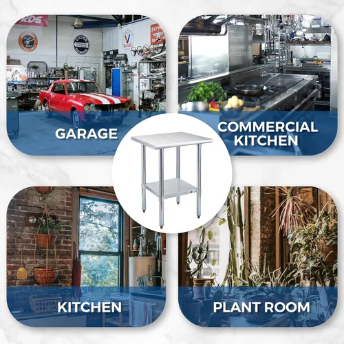 Vista 7 de Profeeshaw mesa de trabajo, de uso comercial, de acero inoxidable NSF con protector contra salpicaduras y estante inferior, para cocina, restaurante