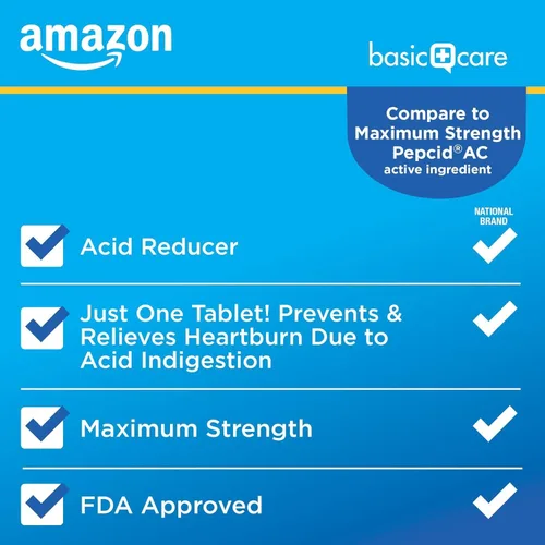Vista 2 de Amazon Basic Care Comprimidos de famotidina de máxima fuerza de 20 mg, reductor de ácido para aliviar la acidez estomacal, 25