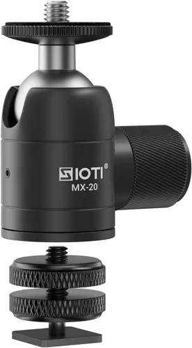 Vista 8 de SIOTI Mini cabezal de bola de trípode, mini cabeza de bola giratoria, panorámica vertical de 360° de 90°, compatible con proyector/DSLR/cámara