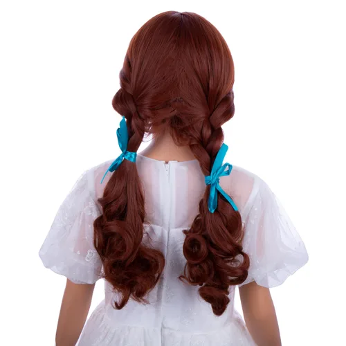Vista 35 de Peluca trenzada negra con flequillo para niños, peluca larga y recta con 2 coletas, pelucas sintéticas para niñas, pelucas sintéticas con gorra