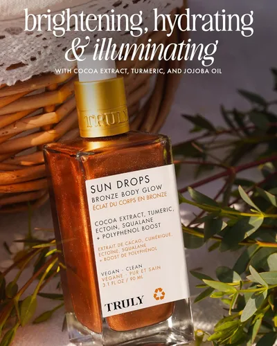 Vista 4 de Truly Sun Drops - Aceite de bronce para brillo corporal – Aceite bronceador para piel radiante, brillo corporal hidratante con cúrcuma y extracto