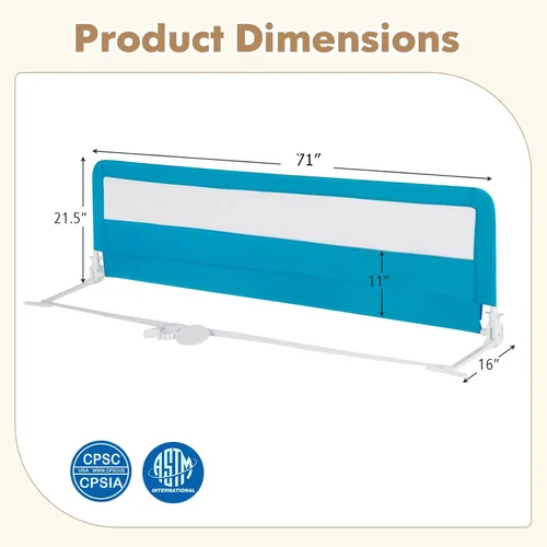 Vista 7 de BABY JOY Barandillas para cama de niños, 180 cm extra largas, protector de cama abatible mejorado con correa de seguridad, barandilla plegable