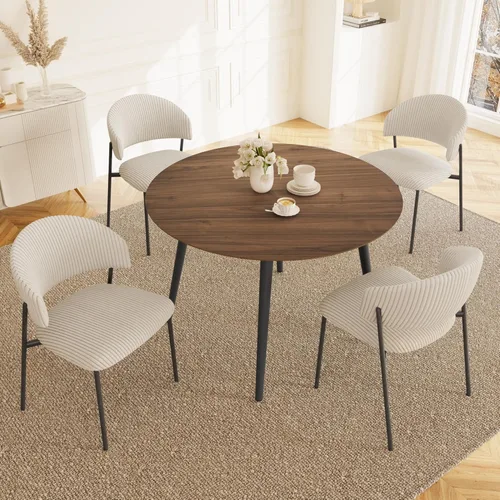 Vista 16 de HIPIHOM Mesa de comedor redonda de nogal de 34.6 pulgadas para 4, comedor que ahorra espacio, perfecta para cocina, comedor, sala de estar