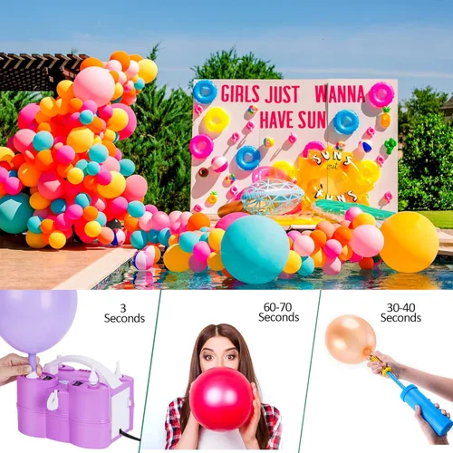 Vista 9 de AGPTEK Electric Air Balloon Pump, 110V 600W Rose Red Portable Dual Nozzle Inflator/Blower for Party Decoration