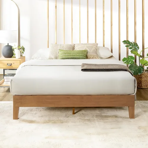 Vista 17 de Mellow Naturalista Classic - Cama de plataforma de madera maciza de 12 pulgadas con listones de madera, no necesita somier, fácil montaje